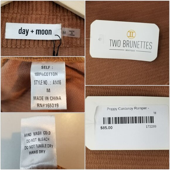 Day + Moon Poppy Corduroy Romper Womens Brown Long Sleeve Collared Size M - Picture 5 of 16